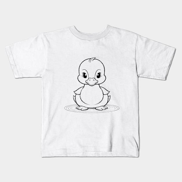 Cute Baby Duckling Animal Outline Kids T-Shirt by Zenflow